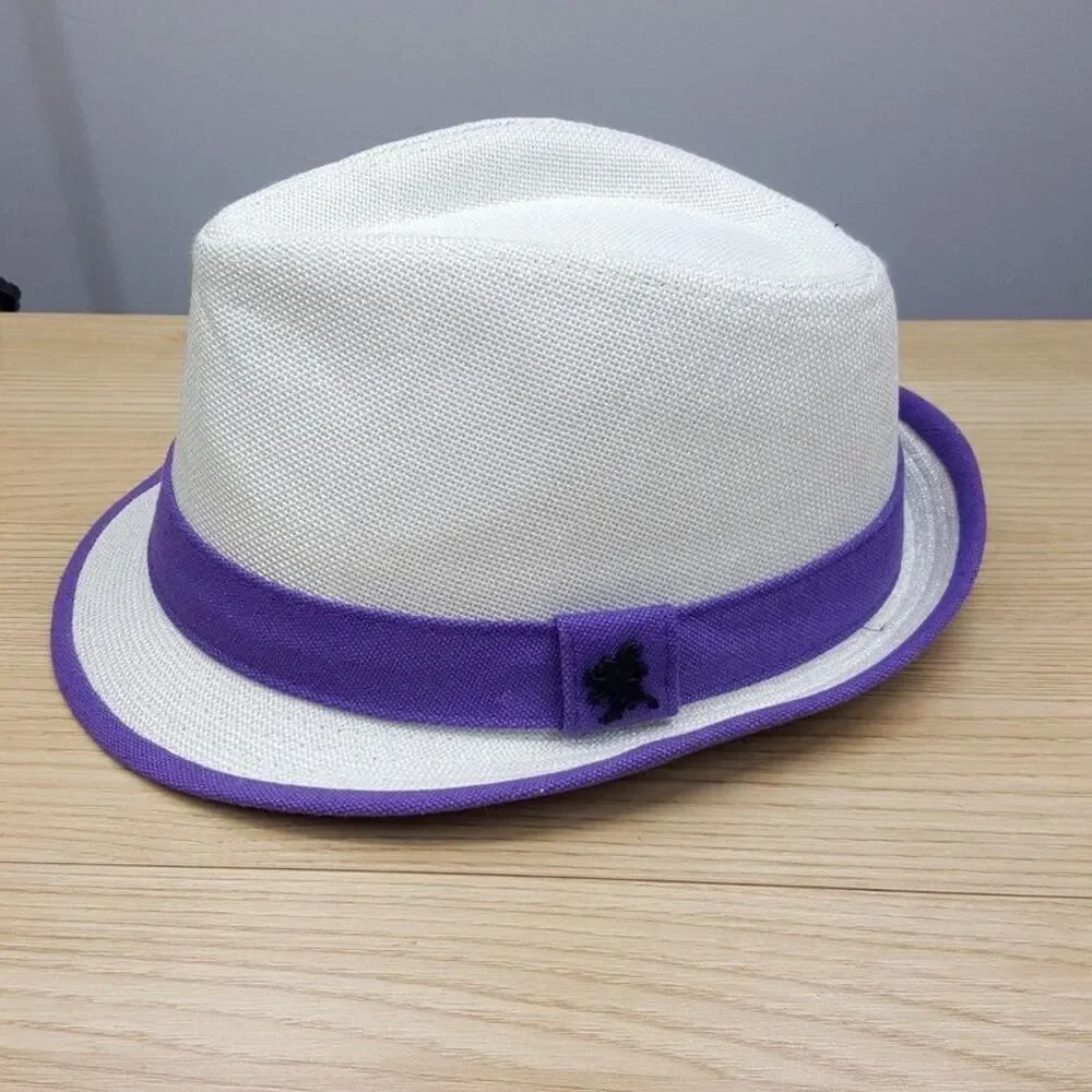 STACY ADAMS Straw Fedora Mens Large White Purple Band Diamond Crown $65